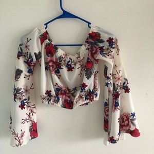 Floral print white cropped picnic style blouse